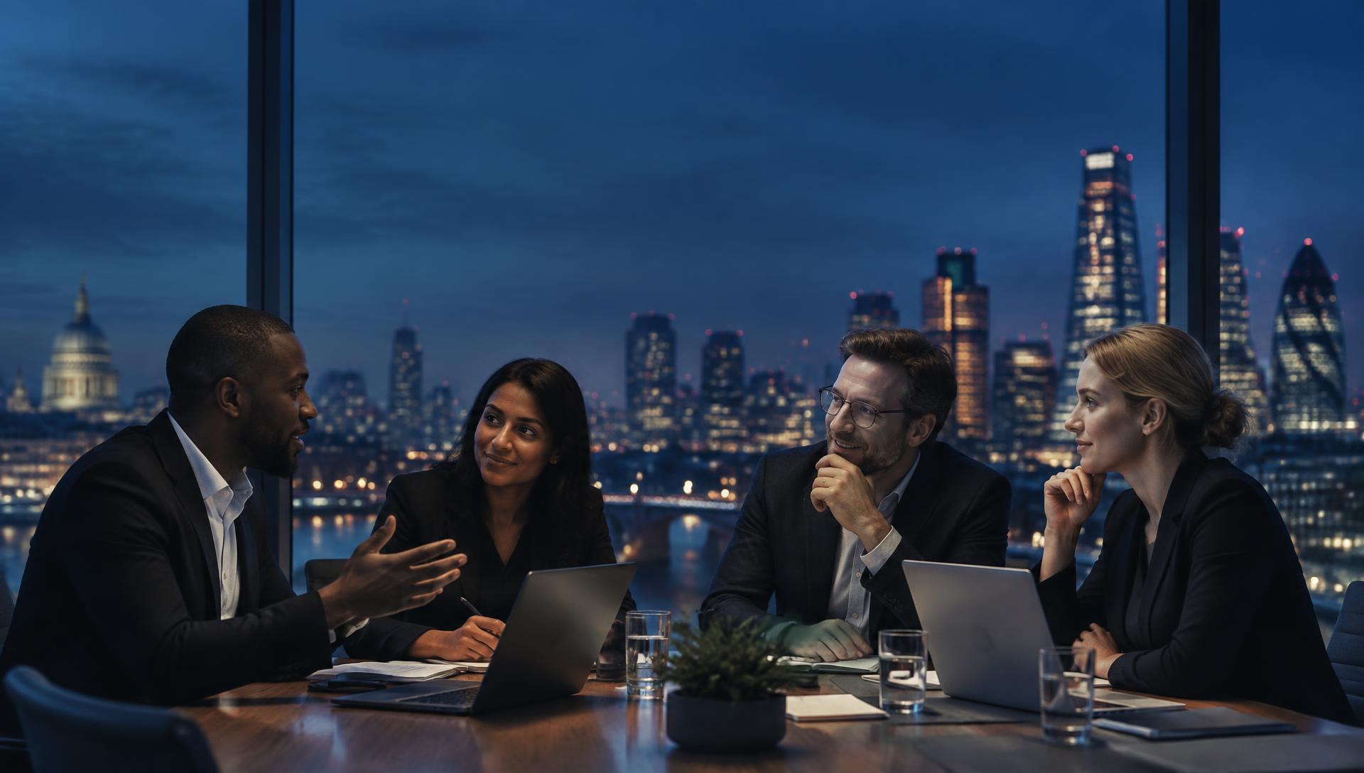 A business team connecting ideas and technology